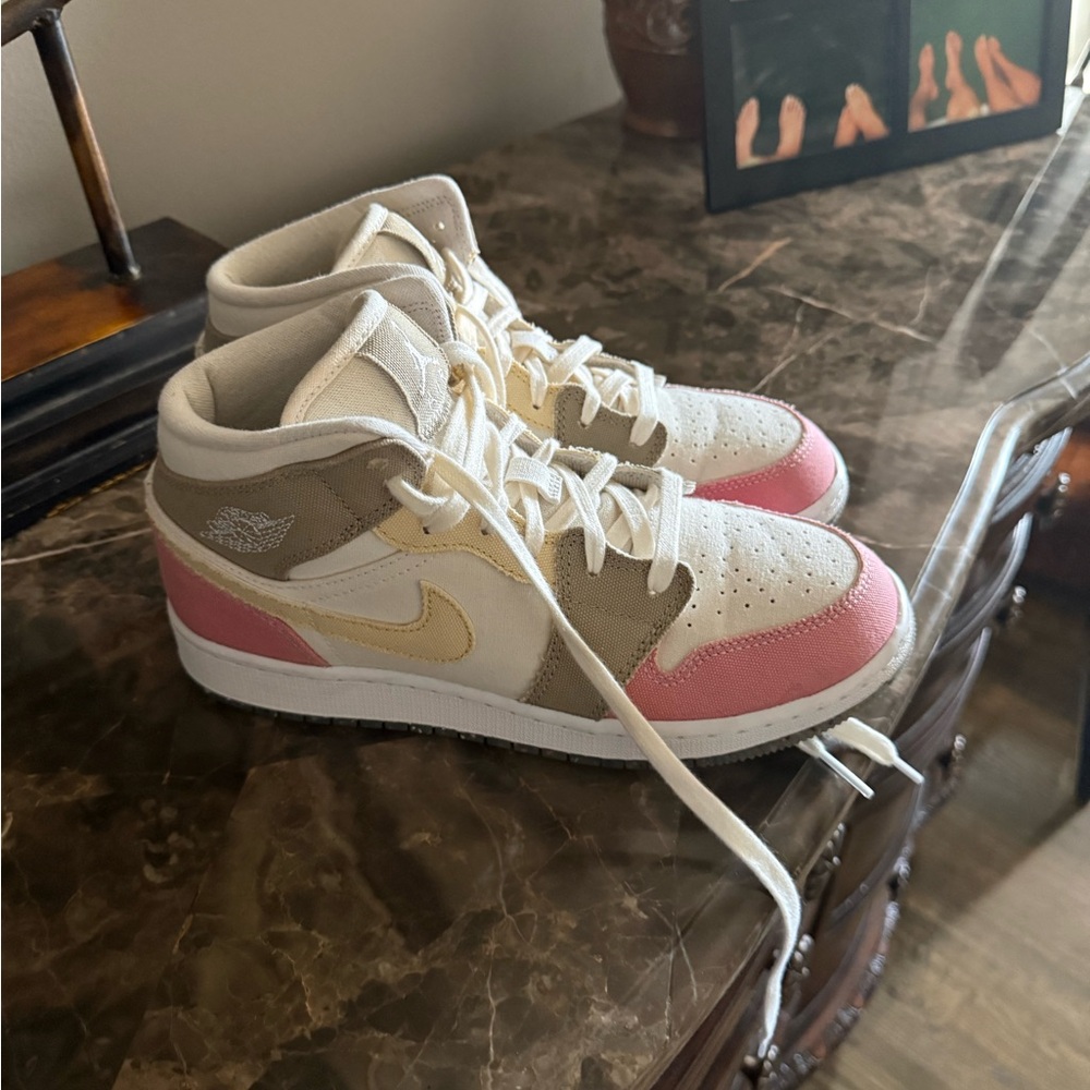 Nike Women's Pink, Tan, and White Jordans